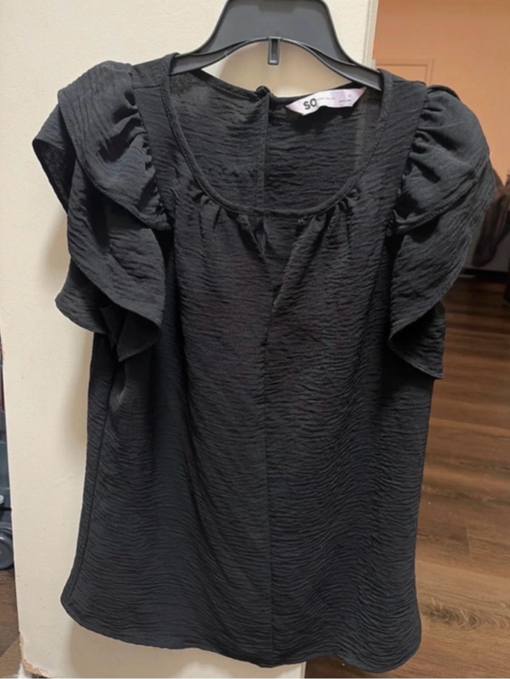 SO Black Ruffle Sleeve Scoop Neck Blouse